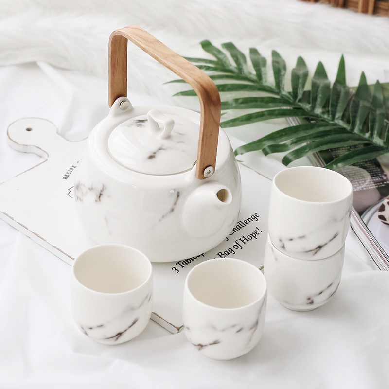 Marble Tattoo AFTERNOON TEA SET CERAMIC COFFEE CUP WITH SUIT CREATIVE FLOWER TEA HOT WATER KETTLE TEAPOT WITH DEPOSITORY DISH