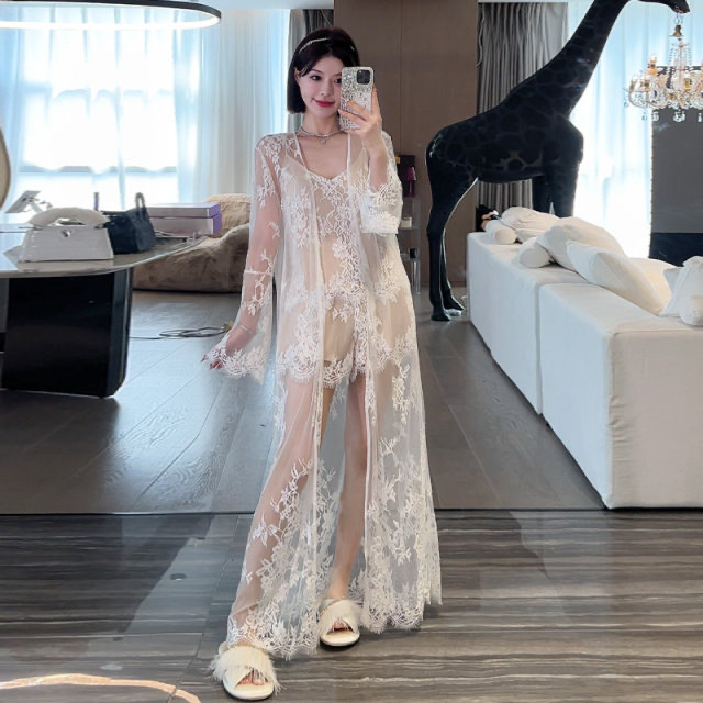 Official Authentic Sexy Lace Women's Summer Slim-Fit Elizabethan Robe Short and Long Styles