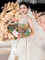 Shake-in-style Wedding Dresses 2021 New Brides Double Shoulders Deep V Princess Dream Sweet Beauty Long Trailing Fluffy Dress