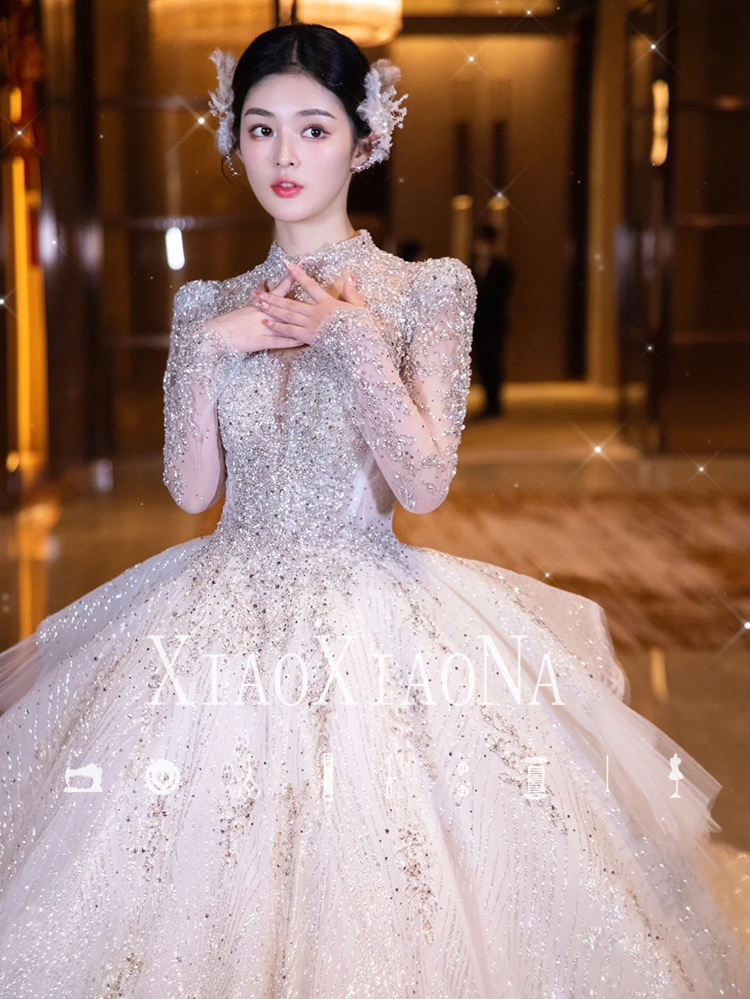 Elite advanced wedding dress, long sleeve, 2023 collection, high-end
