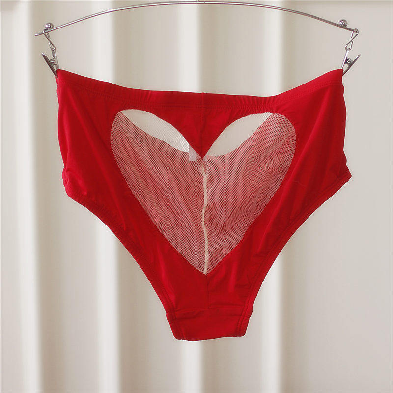 欧美女士内裤中腰三角丝滑镂空网纱性感可爱心形少女舒适诱惑透肤