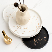 Xiaoxijia Nordic light luxury golden marble ceramic plate dessert plate storage plate decorative plate aromatherapy tray