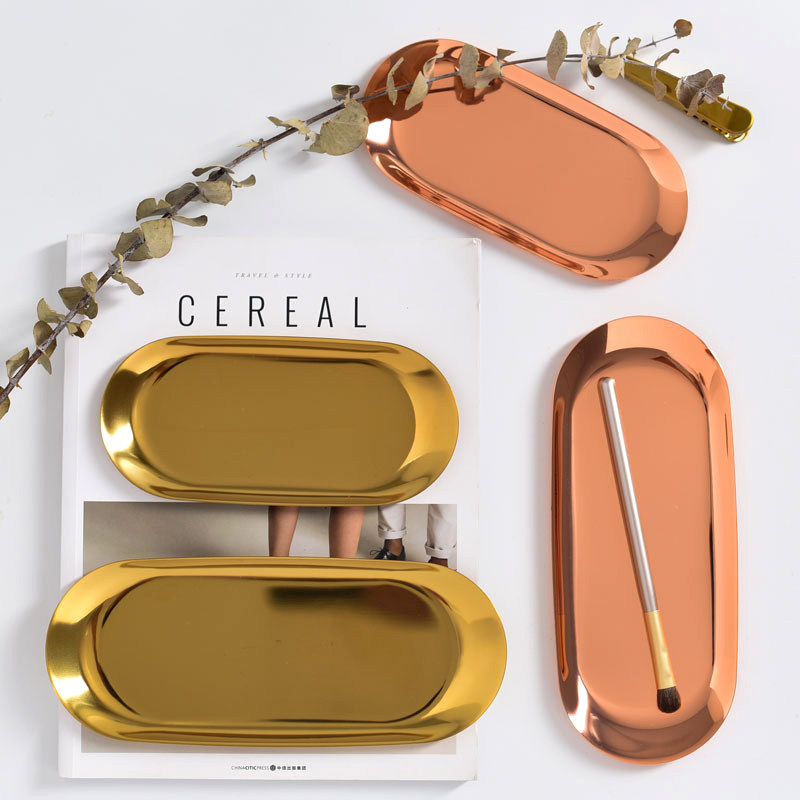 Small West Home Nordic gold Golden Oval tray Stainless Steel Jewelry Disc containing count heart disc snacks disc