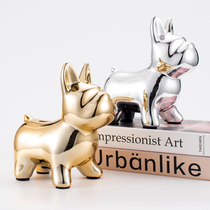 Xiaoxijia Nordic puppy ceramic piggy bank gold creative piggy bank home desktop decoration porch ornaments