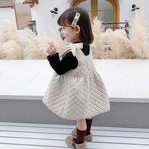 Girls autumn and winter set plus velvet base shirt 2021 new foreign style childrens skirt Children Baby thickened two-piece skirt