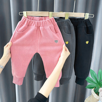 Girls plus velvet pants autumn and winter wear 2020 new foreign style children one-piece double velvet trousers baby casual trousers