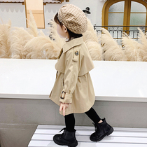 Girls windbreaker coat Spring and Autumn Korean version 2021 new medium-long foreign-style childrens British style coat
