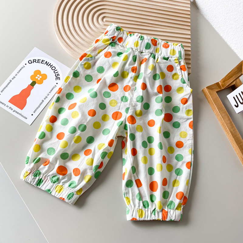 Girls'pants summer thin 2022 new Ocean Wave Point Children's pants girls in summer dress casual seven pants