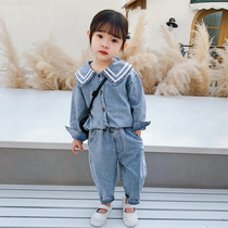 Girls spring suit spring and autumn 2021 new foreign style childrens clothing female baby denim sports two-piece tide