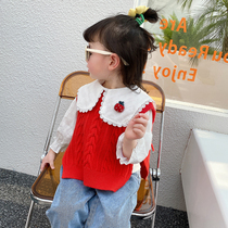 Girl Autumn Clothing Suit 2022 New Ocean Gas Childrens Shirt Female Baby Trendy Sweater Vest Spring Autumn Two Sets
