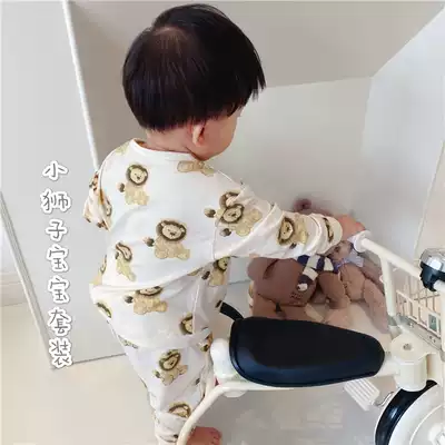 Good night KK Spring and Autumn new full-printed lion cubs modeler cotton children's home clothing baby suit