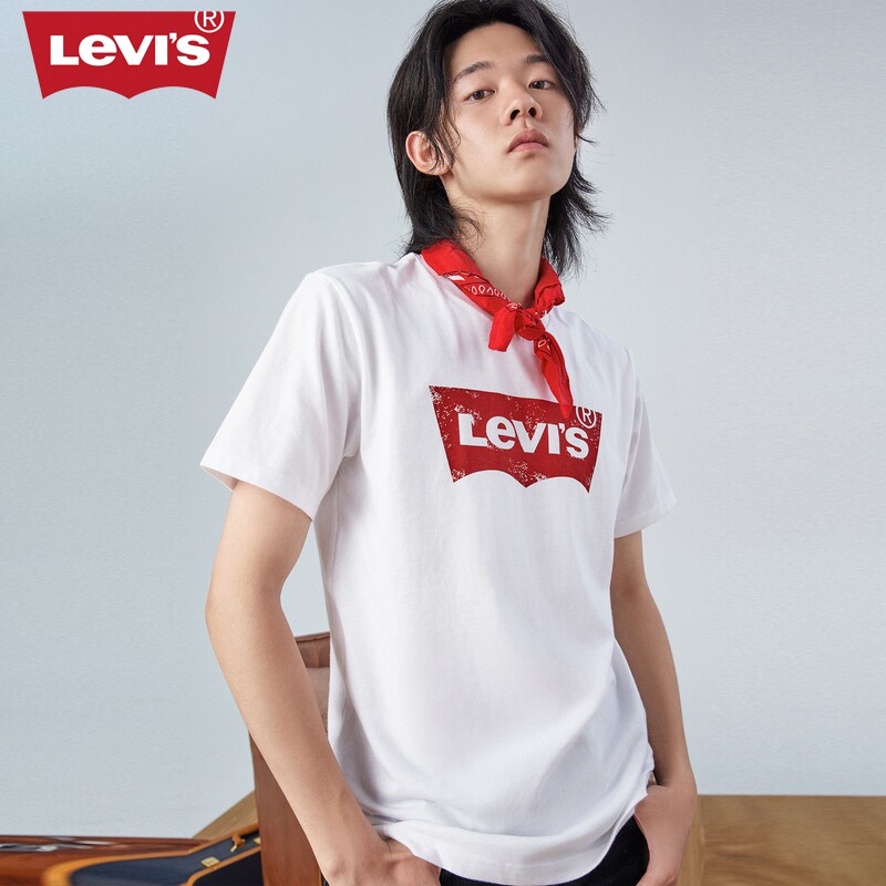 Levi's® Logo Tee series men and women with the same LOGO printing white pure cotton short-sleeved T-shirt 17783-0197