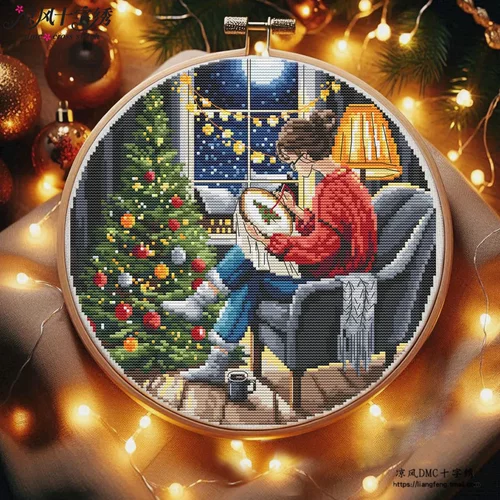 凉风 Нить DMC, набор для вышивки крестом, гостиная, новая декоративная картина, серия «Рождественская девушка», печать
