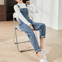 Sophires 2022 Spring new small Han version Loose Reduction Age Straight Drum High Waist Display Slim Jeans Back With Pants Woman