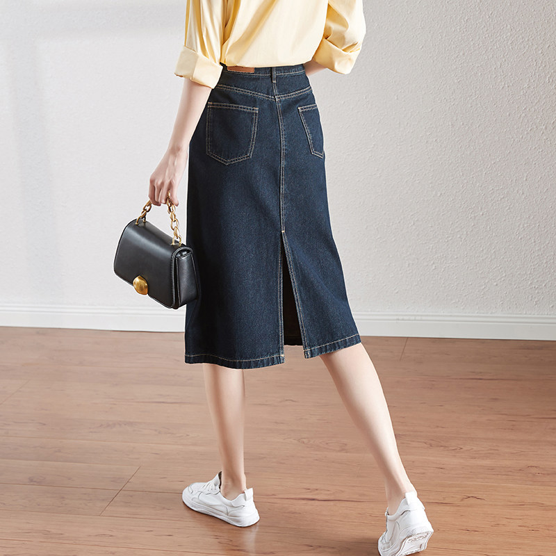 Sophires 2022 Summer new high waist loose with thin fashion thin section rear open fork Cowboy half body dress female summer