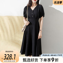 Sofitel Black Dress Shirt Woman 2021 Summer New short sleeve Snow spinning V collar Tea Skirt Little Black Dress