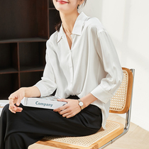 Sophie Silk Acetate White Lady Shirt Blouse 2022 Spring New Fashion Foreign Air Shirt Woman Design Feel