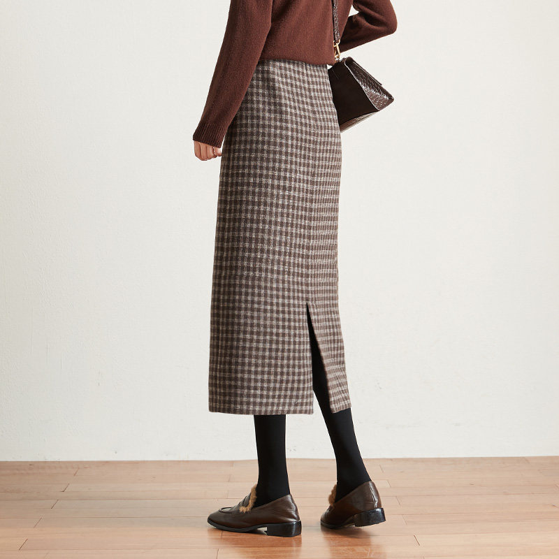 Sophiselle Fall/Winter 2021 new style thick wool skirt women's long skirt a word mid length skirt Chidori plaid