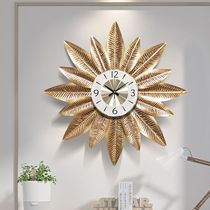 New Nordic Personality Light Lavish Home Decoration Clock Fashion Muted Living Room Watch Iron Art Leaf Hanging Clock