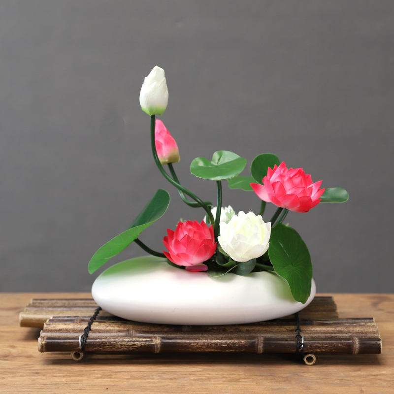 New Chinese simulation lotus lotus floral set ornaments Modern home living room fake flower pot decoration