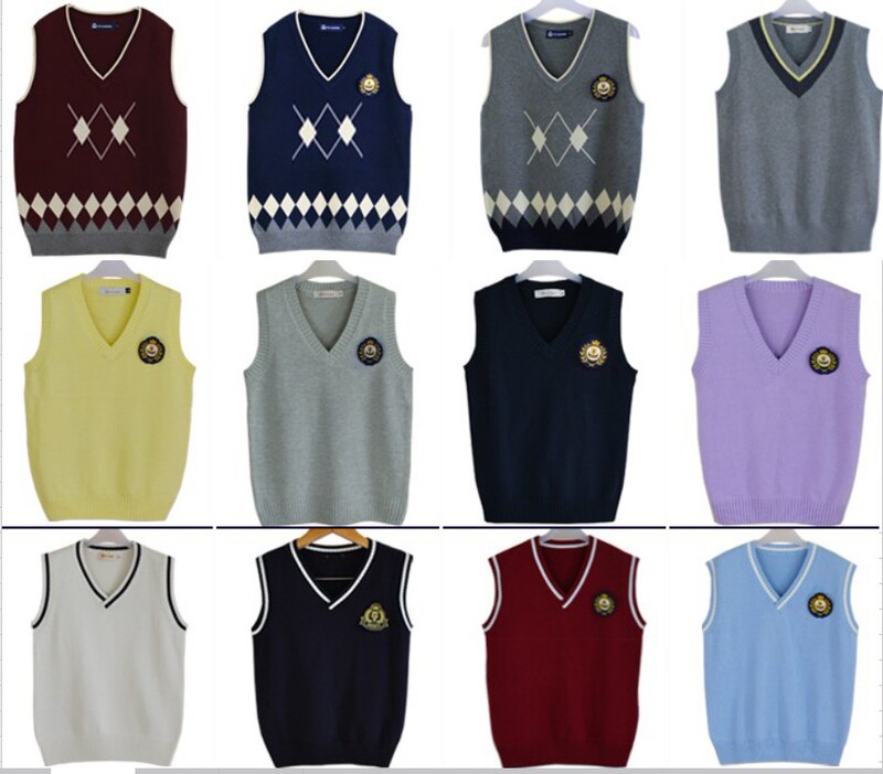  Multi-Color V Neck Pullover Knitwear Uniform Student Sweater Preppy Loose Sleeveless Warm Vest for Men and Women