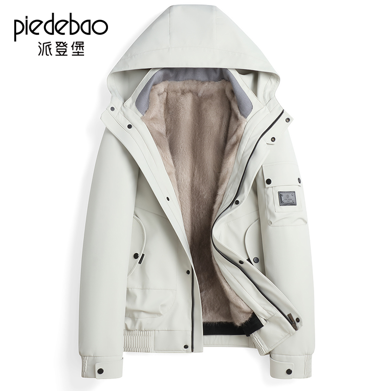 Haining Mink Fur Parka Men's Short Style Whole Mink Fur Coat with Hood and Mink Sleeves, Integrated Fur and Leather Winter Jacket Haining Mink Fur Parka Men's Short Style Whole Mink Fur Coat with Hood and Mink Sleeves, Integrated Fur and Leather Winter Jacket