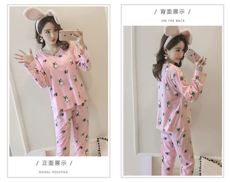 Mới với bộ đồ ngủ độn ngực nữ mùa thu cotton dài tay phần mỏng Phiên bản Hàn Quốc của gói tích hợp đồ lót bên ngoài mặc nhà dịch vụ bộ mùa đông nam nữ