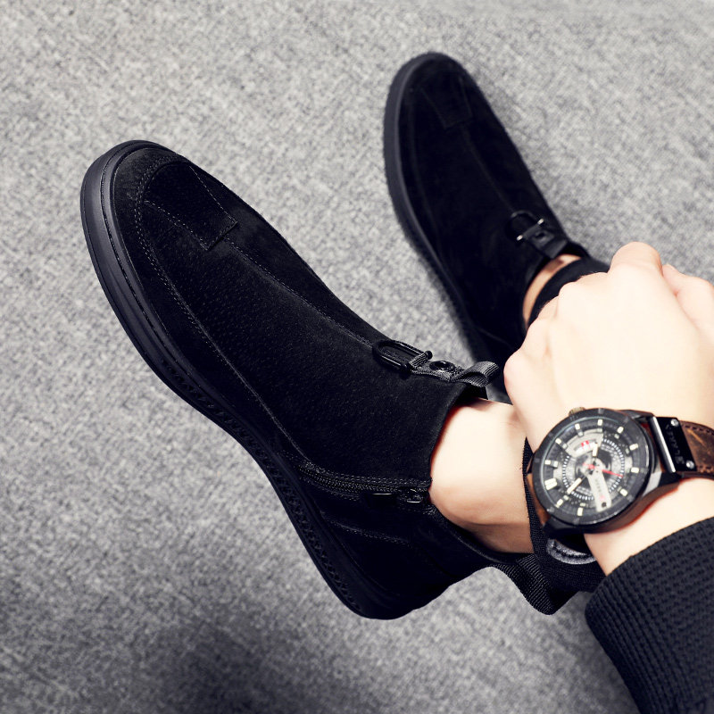 Men's shoes autumn breathable leather Korean version trendy shoes men's British soft bottom men's casual mid-tube leather shoes men