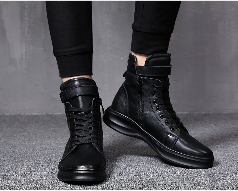 Giày cao cổ nam Martin giày nam cao cổ màu đen Giày cao cổ của Anh giày boot nam da bò