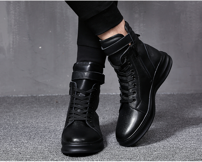 Giày cao cổ nam Martin giày nam cao cổ màu đen Giày cao cổ của Anh giày boot nam da bò