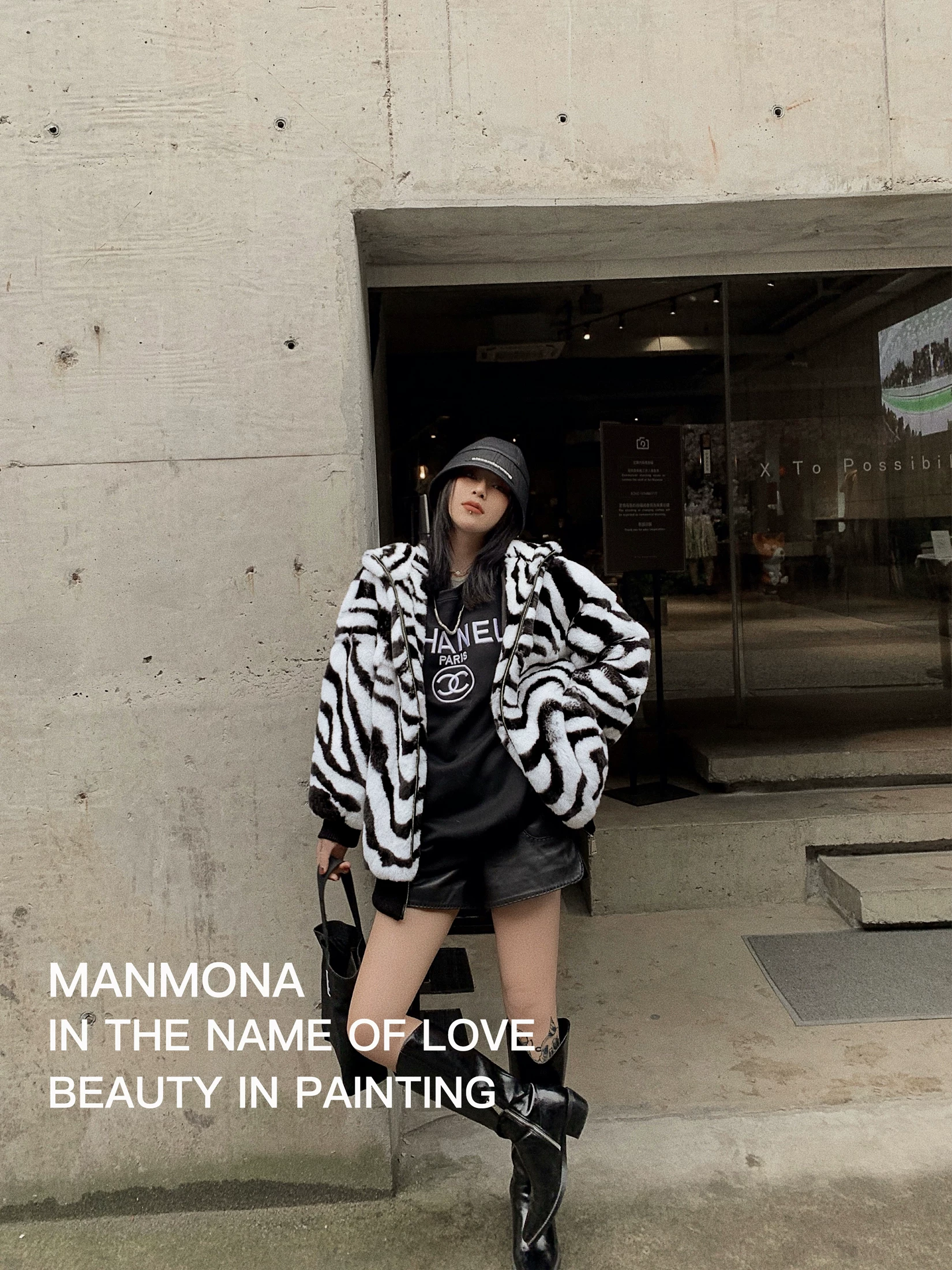 Пальто из зебры ManMona M family контроль любви любовь с капюшоном лиса кролика мех женское полуприлегающего до талии casual