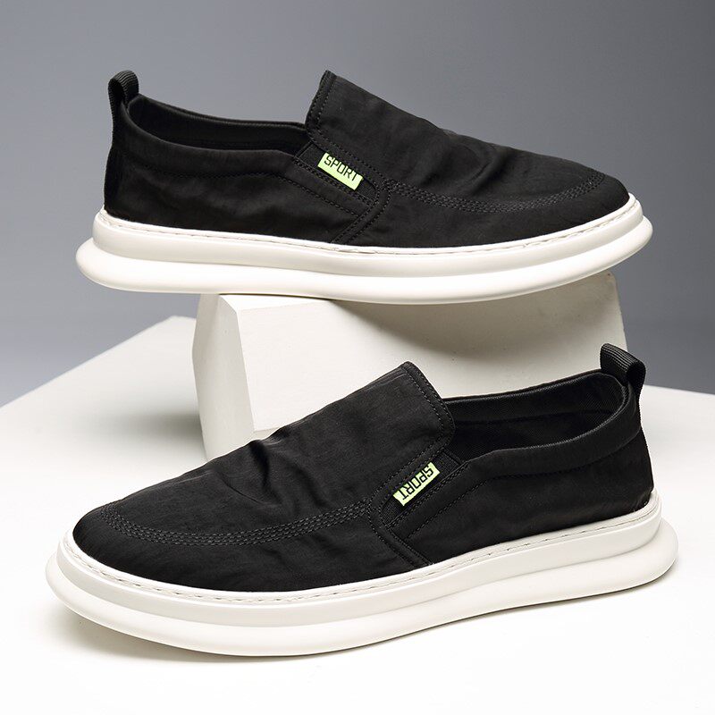 Black cloth shoes men's Korean version of the trend summer one pedal soft bottom casual lightweight breathable shoes men's thick-soled canvas shoes