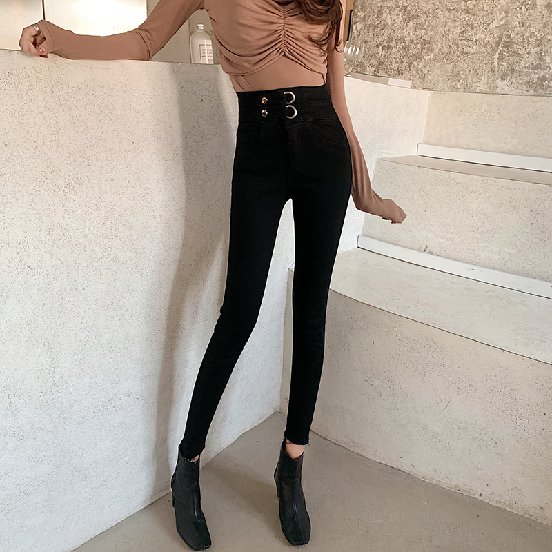 Real price! Fashionable autumn and winter high waisted elastic jeans for women with slim body and tight Leggings