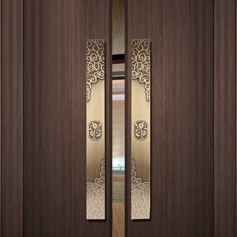 Custom LOGO engraved metal Chinese glass door handle stainless steel bronze door double door handle antique