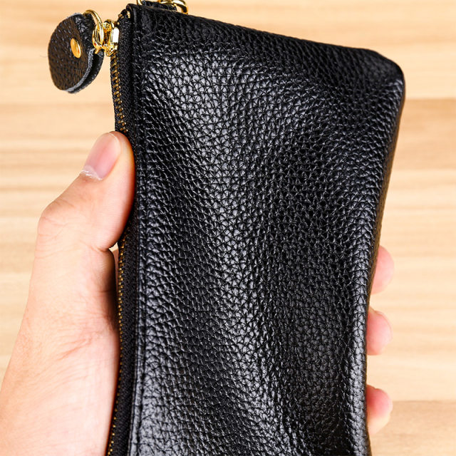 2024 ຫນັງແທ້ຂອງແທ້ໃຫມ່ Coin Purse Fashion Zipper Clutch Bag Clutch Bag Wrist Bag Small Purse Key Bag Women