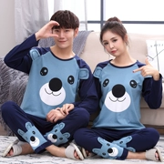 Bộ đồ ngủ đôi nam nữ mùa xuân và mùa thu cotton dài tay cộng với phân bón XL béo MM200 kg phù hợp với dịch vụ nhà