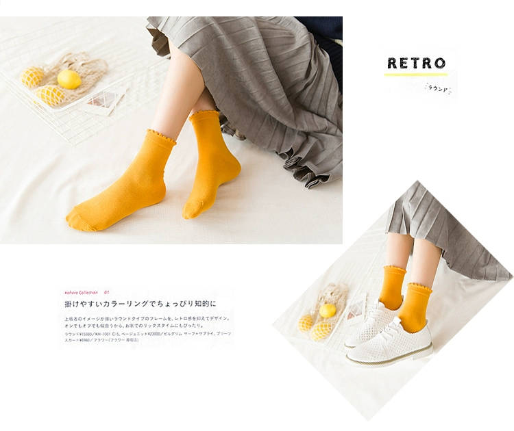 Vớ Nhật Bản cotton nữ vớ bên đại học Hàn Quốc gió thể thao màu rắn vớ nữ retro đầy đủ 200 trừ 15 - Bít tất nữ