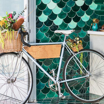 Dark green dragon scale brick Large fan-shaped fish scale tile retro bathroom brick Restaurant toilet bathroom toilet wall brick