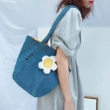 三色补丁 Вместительная и большая портативная сумка через плечо на одно плечо, джинсовый милый шоппер, в цветочек