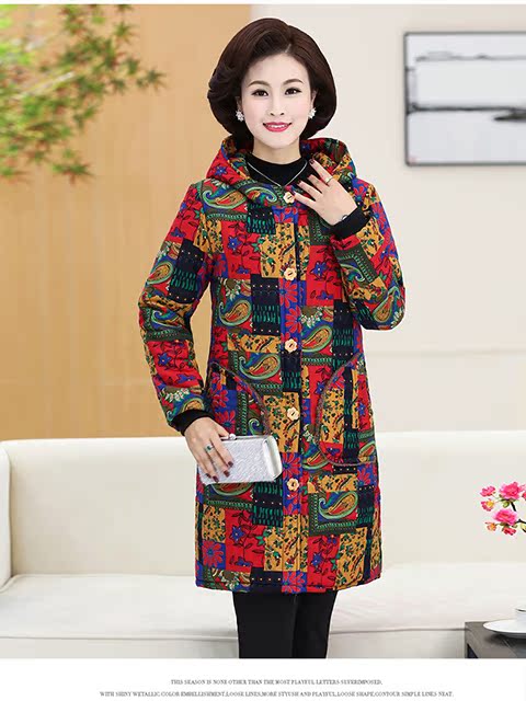 Áo khoác cotton mùa đông dày cho phụ nữ trung niên cộng với áo nhung dài trùm đầu phù hợp với bà ngoại áo khoác cotton cỡ lớn 50 tuổi đồ bộ mặc nhà cho người trung niên