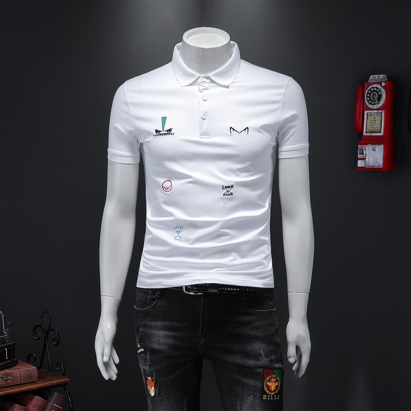 夏装新品 欧货男士刺绣丝光棉翻领短袖POLO衫   假模 P70