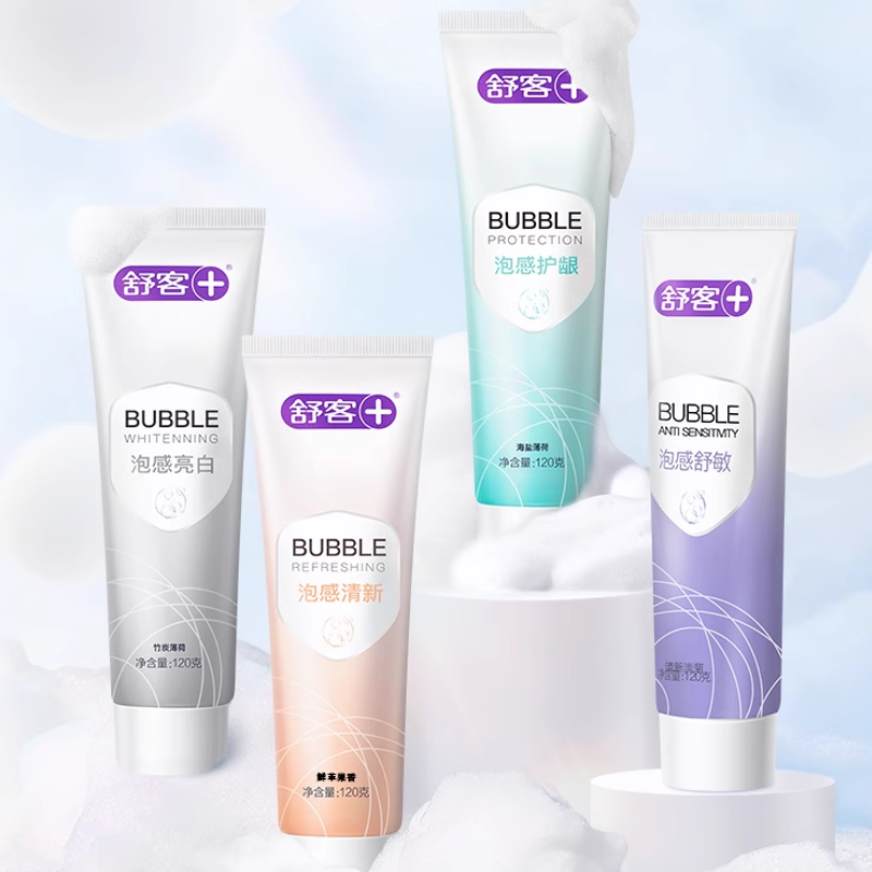 舒客牙膏泡感亮白清新