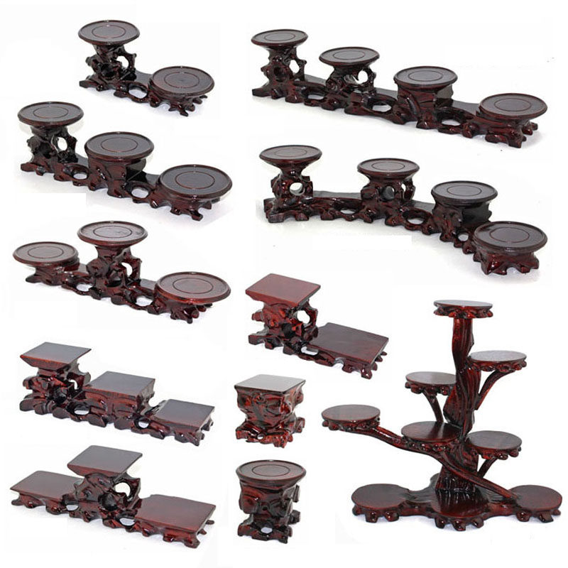 Solid wood high and low base Purple sand teapot Tea set Qi Jade head vase basin decoration small ornaments base wooden bracket