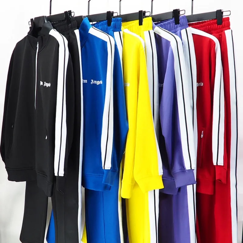 Palm Angels Side Stripe Couple Rainbow Set Campus Unisex Casual Sweatshirt and Long Pants