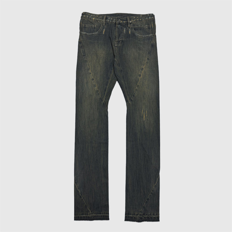 Rick Owens Mud-Dyed Spiral Pants, Vintage Slim-Fit Jeans, High-Street Three-Dimensional Cut Long Pants, Unisex Pencil Pants