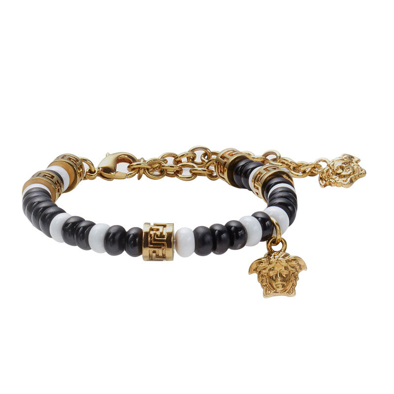 Versace Men's Artistic Bracelet with Metal Portrait Decoration and Beaded Embellishments Dg08560