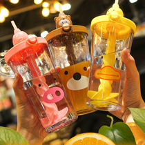 Cute cartoon little yellow duck water Cup girl heart with straw duck mixing cup Net red ins children adult Cup