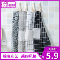 Fashion Korean Version Apron Kitchen Waterproof Anti-Oil Stain Cotton Linen Cloth Art Apron Adult Hood Work Suit Cooking Apron