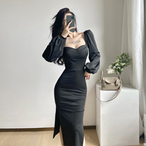 Net Red Anchor early spring autumn and winter hat temperament long thin banquet celebrity dress dress skirt female