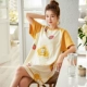 Váy ngủ nữ mùa hè cotton mỏng trên đầu gối phong cách hàn quốc ngắn tay nữ sinh dễ thương mặc ở nhà có thể mặc ngoài - Bên ngoài ăn mặc